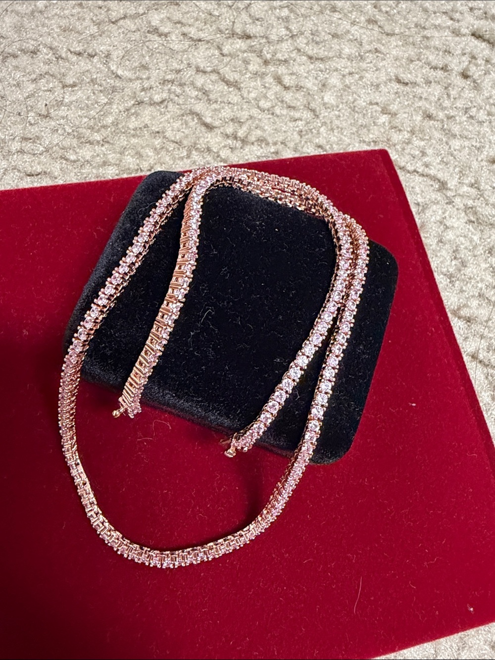 Sparkling Pink Crystal Rose Gold Tennis Necklace - Women's Statement Necklace